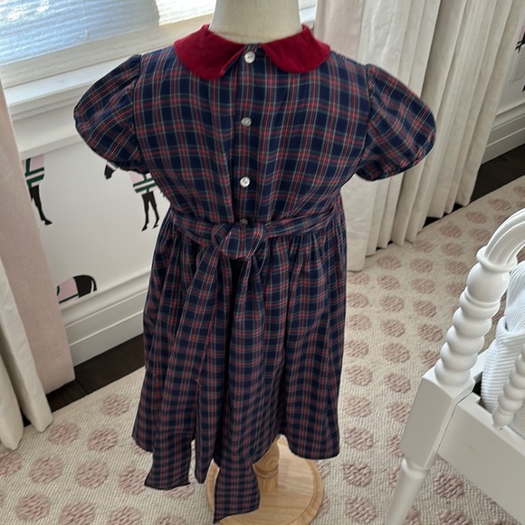 Plaid Holiday Dress with Burgundy Collar - Picture 3 of 5